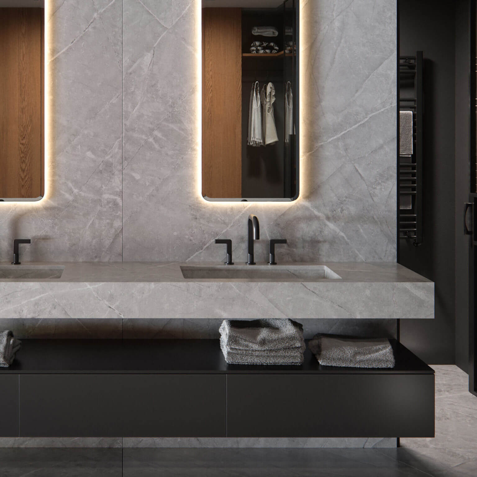 Fundo Luxuosa Casa De Banho Moderna Em Pedra Preta Com Vista